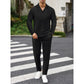 Elegant Men's Two-Piece Set with Collared Top & Drawstring Pants