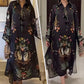 Women’s Printed V-Neck Loose Long-Sleeve Maxi Dress