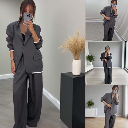 ⏳Time-limited Special⏰Women's Long Sleeve Blazer & Wide Leg Pant 2-Piece Set