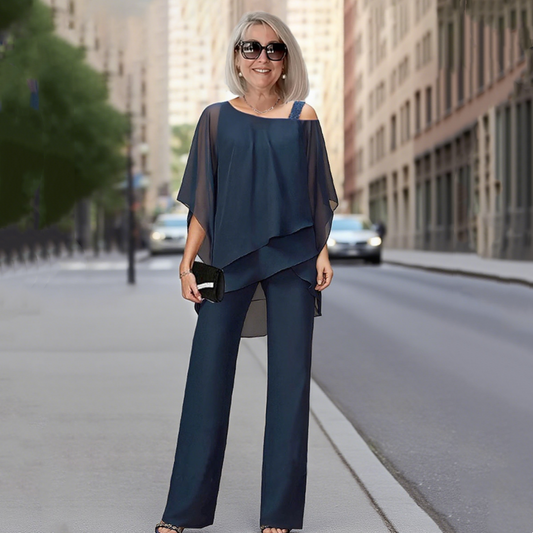 ⏳Time-Limited Special⏰Women's Irregular Chiffon 2-Piece Set – Flowy Top & Wide-Leg Pants (M–3XL) 🌬️