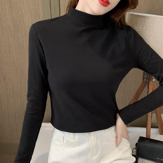 🔥Black-Friday-Mega-Angebot – 50 % Rabatt!🔥Women's Comfortable Solid Color Half High Neck Long Sleeve Top
