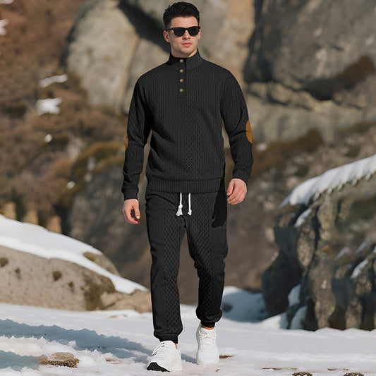 ⏳Time-Limited Special⏰Casual Jacquard Set: Stand Collar Top + Elastic Cuff Pants – Rich Jacquard Texture & Elegant Neckline, Daily Wear Essential!