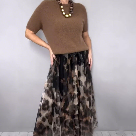 ⏳Time-Limited Special⏰Women's Two-Piece Sweater & Leopard Flowy Skirt Set