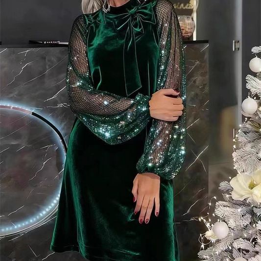 ⏳Time-Limited Special⏰Women's Sequin Bow Tie Neck Dress✨👗