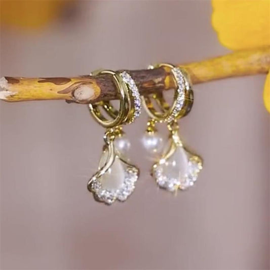 ⏳Time-Limited Special⏰Apricot Leaf Pearl Earrings Romantic Valentine's Day Gift