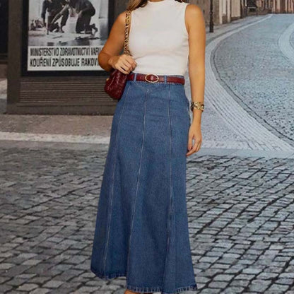 ⏳Time-Limited Special⏰Women's High‑Waist A‑Line Denim Maxi Skirt – Flattering 👗