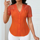 ⏳Time-Limited Special⏰Women's V-Neck Lace Sleeve Button Down Summer Blouse