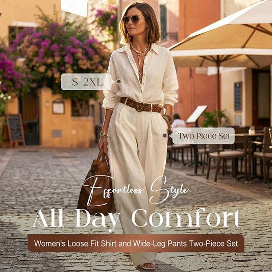 ⏳Time-Limited Special⏰Women's Loose Fit Shirt & Wide-Leg Pants Two-Piece Set