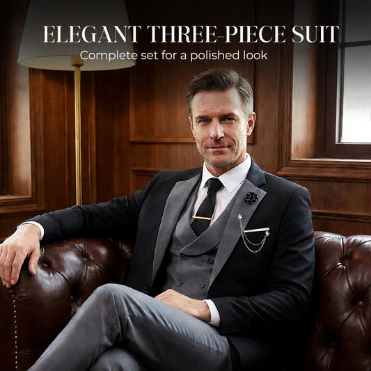 ⏳Time-Limited Special⏰Modern Contrast Color Wedding Suit – 3-Piece Slim-Fit Set in Bold Black & Light Blue (8 Colors!) 👔✨