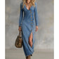 ⏳Time-Limited Special⏰ Women's Long Sleeve V-Neck Maxi Dress – Soft Fabric, Bodycon Fit & Elegant High Slit 💫💃
