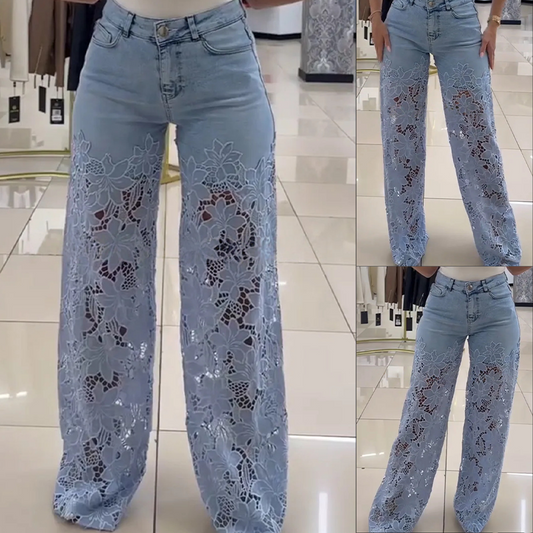 ⏳Time-Limited Special⏰Fashion Lace Patchwork Denim Jeans