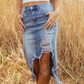 ⏳Time-Limited Special⏰Women's High-Waist Ripped Denim Midi Skirt – Asymmetrical Hem, Distressed Details & Flattering Fit 👖✨