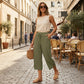 ⏳Time-Limited Special⏰Ribbed Wide-Leg Capri Pants – Elastic Drawstring Waist, Side Pockets & Slit Hem (Army Green/Navy/Black | 1XL–5XL) 👖🌿