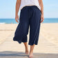 ⏳Time-Limited Special⏰Ribbed Wide-Leg Capri Pants – Elastic Drawstring Waist, Side Pockets & Slit Hem (Army Green/Navy/Black | 1XL–5XL) 👖🌿