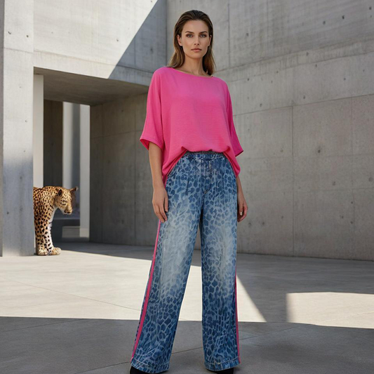 ⏳Time-Limited Special⏰Vibrant Pink Top & Bold Leopard Print Pants Set👚👖