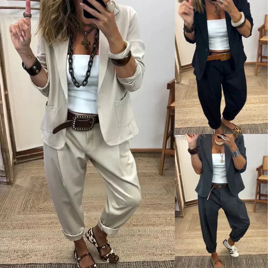 ⏳Time-Limited Special⏰Women's Collar Jacket & Pants Suit – Tailored Fit, Breathable Silhouette & Effortless Commute-to-Event Style 👖✨