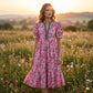 ⏳Time-Limited Special⏰Women's Floral Puff Sleeve Maxi Dress – Flowy Tiered Silhouette, V-Neck & Breathable Polyester (S–3XL) 🌸👗