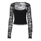 ⏳Time-Limited Special⏰Women's Solid Color T-Shirt with Floral Lace, Split Ruffles and Sheer Sleeves