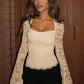 ⏳Time-Limited Special⏰Women's Solid Color T-Shirt with Floral Lace, Split Ruffles and Sheer Sleeves
