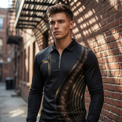 ⏳Time-Limited Special⏰Men's Casual Retro Long Sleeve Zip-Up Polo Shirt