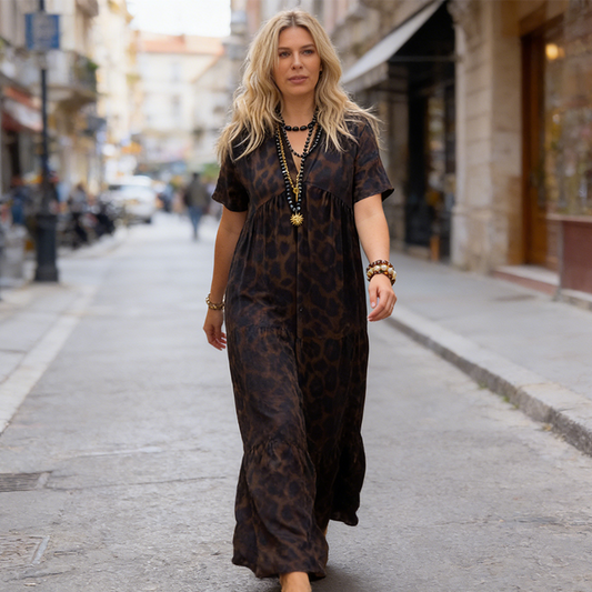 ⏳Time-Limited Special⏰Women's V-Neck Leopard Print Maxi Dress