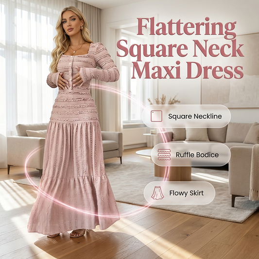 ⏳Time-Limited Special⏰ Square Neck, Smocked Bodice & Ruffle Trim for Effortless Chic ✨