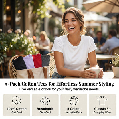⏳Time-Limited Special⏰5-Pack Versatile Solid Color T-Shirt – Soft Cotton, Breathable & Perfect for Daily Wear 👚
