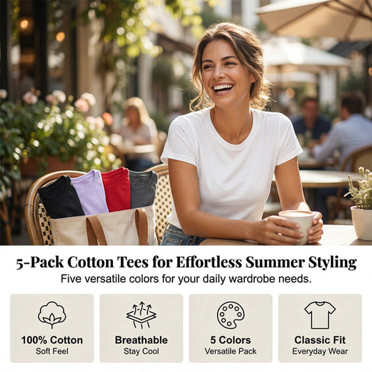 ⏳Time-Limited Special⏰5-Pack Versatile Solid Color T-Shirt – Soft Cotton, Breathable & Perfect for Daily Wear 👚