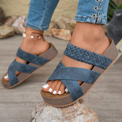 ⏳Time-Limited Special⏰Women's Criss-Cross Woven Strap Wedge Sandals – Comfortable, Stylish & Perfect for Summer Days
