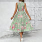 ⏳Time-Limited Special⏰Women’s Sleeveless Floral Print Casual Dress – Smocked Bodice, Tiered Skirt, Midi Length ✨