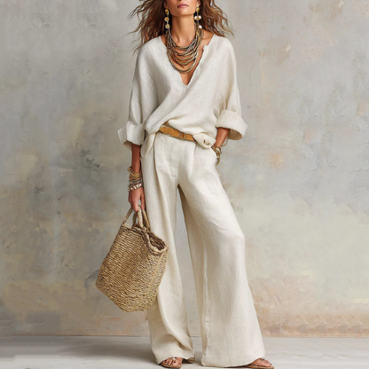 ⏳Time-Limited Special⏰Women's V-Neck Top & Wide-Leg Pants 2-Piece Set
