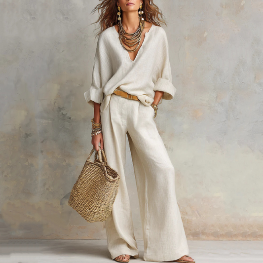 ⏳Time-Limited Special⏰Women's V-Neck Top & Wide-Leg Pants 2-Piece Set