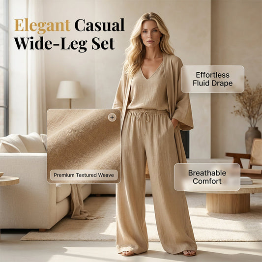 ⏳Time-Limited Special⏰Elegant 3-Piece Set – Wide-Leg Trousers, Inner Top & Cardigan for Effortless Chic 👚👖✨