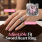 ⏳Time-Limited Special⏰Vintage Sword Piercing Heart Ring – Adjustable, Pink Rhinestone, Gothic Edge ⚔️