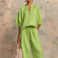 ⏳Time-Limited Special⏰Women's Solid Color 2-Piece Tracksuit – Puff Sleeve, Wide Leg, Zipper Detail ✨