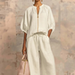 ⏳Time-Limited Special⏰Women's Solid Color 2-Piece Tracksuit – Puff Sleeve, Wide Leg, Zipper Detail ✨