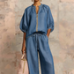 ⏳Time-Limited Special⏰Women's Solid Color 2-Piece Tracksuit – Puff Sleeve, Wide Leg, Zipper Detail ✨