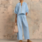 ⏳Time-Limited Special⏰Women's Solid Color 2-Piece Tracksuit – Puff Sleeve, Wide Leg, Zipper Detail ✨