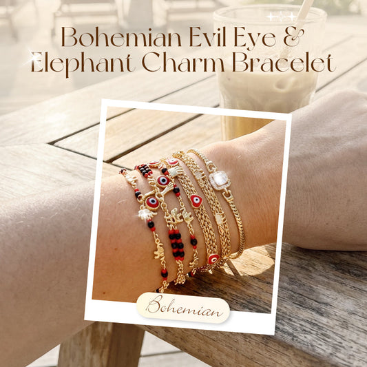 ⏳Time-Limited Special⏰Bohemian Evil Eye & Elephant Charm Bracelet