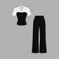 ⏳Time-Limited Special⏰Striped Lapel Set – Tee & Palazzo Pants, V-Neck, Flowing, Elegant 🍂