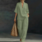 ⏳Time-Limited Special⏰ Women's Casual V-Neck Top & Wide-Leg Trousers Set – Soft & Breathable for Summer, Work or Resort 🌸