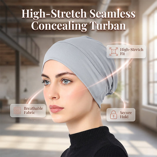 ⏳Time-Limited Special⏰Soft Stretch Turban Cap – Milk Silk Fabric & Anti-Slip Fit – Hair Volume Concealer – Multi-Use Under Scarf 🧣