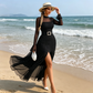 ⏳Time-Limited Special⏰Women's Bell Sleeve Maxi Dress – Sheer, High-Slit, Elegant ✨