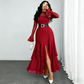 ⏳Time-Limited Special⏰Women's Bell Sleeve Maxi Dress – Sheer, High-Slit, Elegant ✨