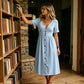⏳Time-Limited Special⏰Women's Summer V-Neck Button-Down Dress – Empire Waist, Side Pockets, Breathable 🌸