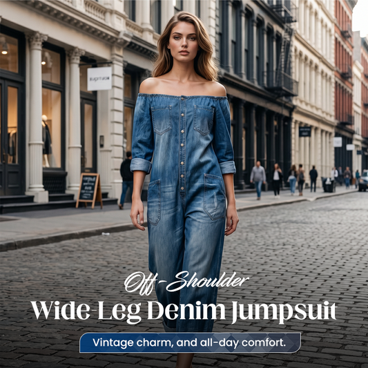 ⏳Time-Limited Special⏰Off-Shoulder Wide-Leg Denim Jumpsuit