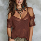 ⏳Time-Limited Special⏰Women's Cold-Shoulder Knit Top – Open-Knit, Bohemian, Summer