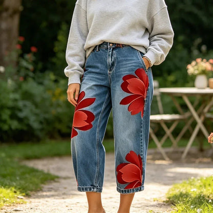 ⏳Time-Limited Special⏰Artistic Flower Wide-Leg Jeans for Women