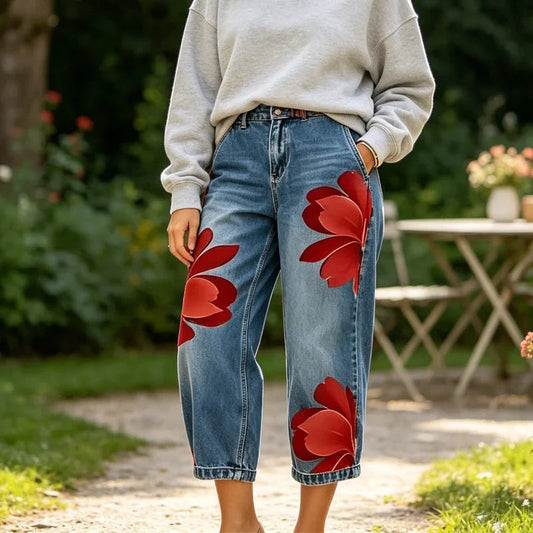 ⏳Time-Limited Special⏰Artistic Flower Wide-Leg Jeans for Women