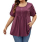 ⏳Time-Limited Special⏰Women's Pleated Puff Sleeve T-Shirt – Elegant & Loose Fit – Chic Essential 🌸